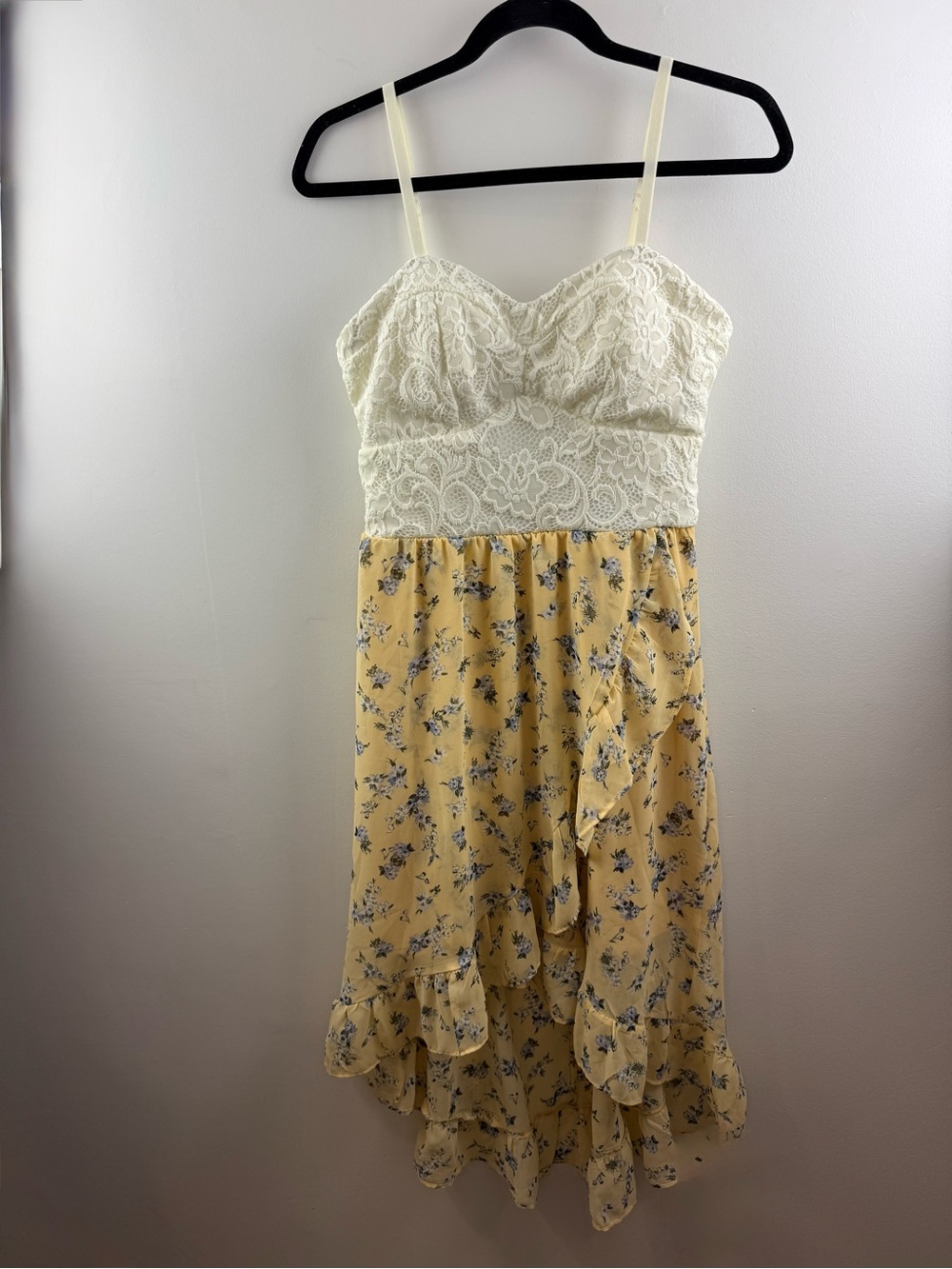 Kismet Bellini NWT Yellow Floral High Low Lace Bustier Sundress Garden Party Med